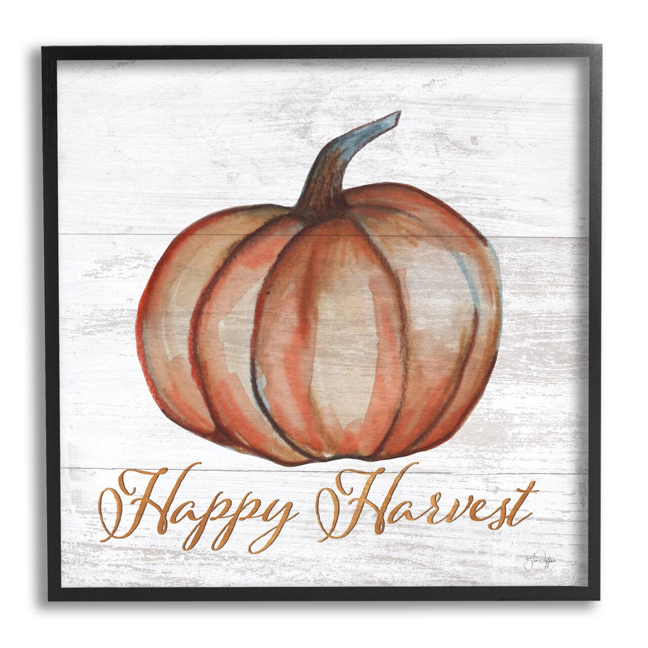 Stupell Industries Happy Harvest Pumpkin Country Rustic Framed Giclee Art